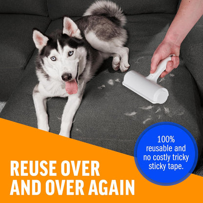 Pet Hair Remover and Reusable Lint Roller - Cat and Dog Hair Remover for Furniture, Couch, Carpet, Clothing and Bedding - Portable, Multi-Surface Fur Removal Tool (White)
